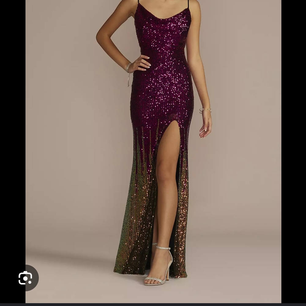 Purple and Gold Sequin Prom Dress